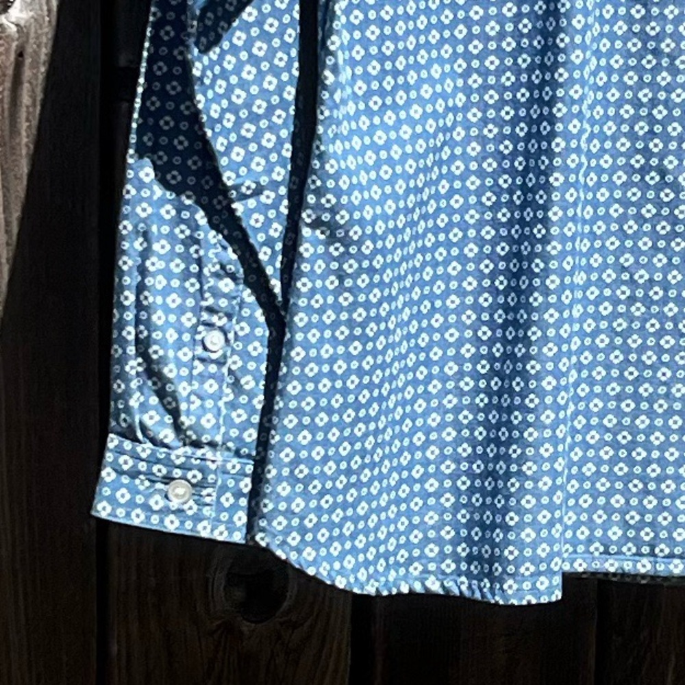 Loft blue button down top size Medium Petite - image 12